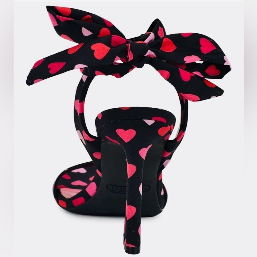 Nine WestโSatin Black, Red and Pink Heart Tie Heels